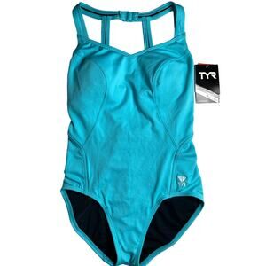 TYR DuraFast Elite Solid Halter ControlFit 1pc Swimsuit Aqua Blue - Size 8 $75